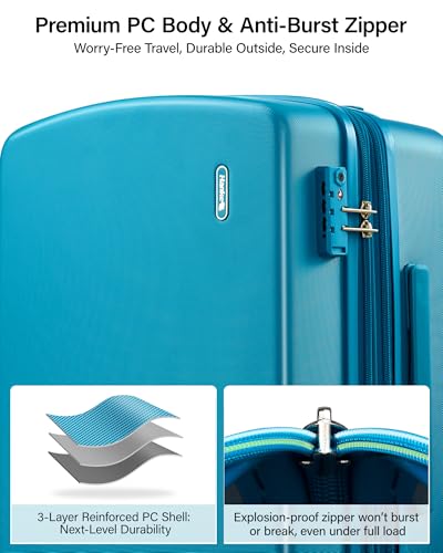 Hanke 20 Inch Expandable Carry On Luggage, 22x14x9 Airline Approved, TSA Lock Hard Shell Lightweight Suitcase for Men Women (Caribbean Blue) - color: Caribbean Blue, size: 20 Inch EXT