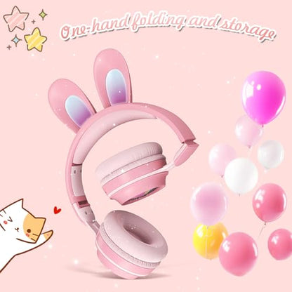 Kids Bluetooth Cat Ear Headphones LED Light, Noise Cancelling, Pink | Delight your child with these stylish LED cat ear headphones premium noise cancellation, built-in mic, and wireless ease. - color: Rabbit Pink