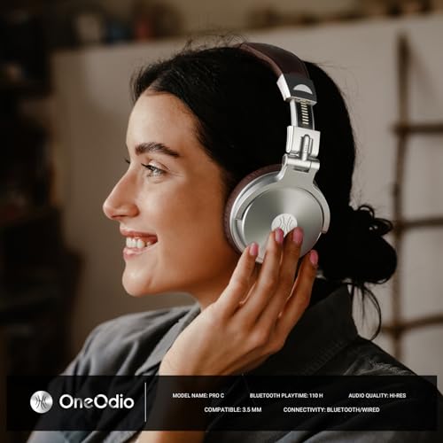 OneOdio Bluetooth Over Ear Headphones, 110 Hrs Wireless/Wired Stereo Sound Foldable Headsets with Deep Bass 50mm Neodymium Drivers for PC/Phone/Tablet - Studio Wireless Pro C, Silver - color: Silver