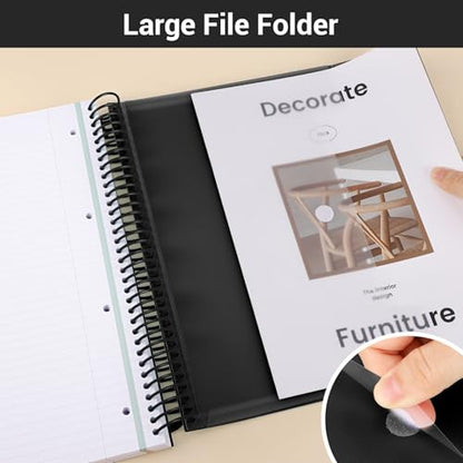 EUSOAR 3 Subject Notebook, A4 9.25" x 11.7"Large Lined Spiral Journal Notebook, College Ruled Notebook with Pockets, 240 Pages 90gsm Thick Paper, Cute Notebook for Office Travel School - color: Black, style: A4 Lined