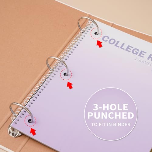 Spiral Notebooks College Ruled, 4 Pack 1 Subject Spiral Notebook, 8 x 10.5 inch, 70 Sheets Notebook College Ruled, 3-Hole Punched Paper, Spiral Notebooks for School&Home, Work, Writing Journal