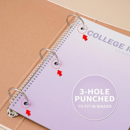 Spiral Notebooks College Ruled, 4 Pack 1 Subject Spiral Notebook, 8 x 10.5 inch, 70 Sheets Notebook College Ruled, 3-Hole Punched Paper, Spiral Notebooks for School&Home, Work, Writing Journal