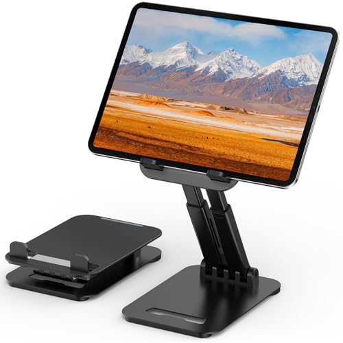 Tonmom Tablet Stand for iPad Holder, Adjustable Tablet Holder for Desk | Foldable Portable Monitor Stand Compatible with 4-16" Tablets Such as Kindle, Switch, iPad Pro/Air/Mini