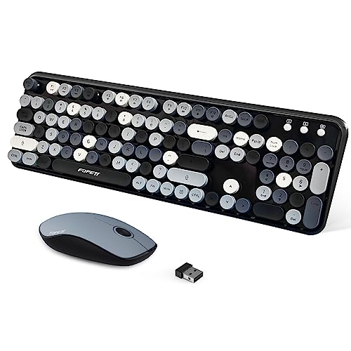 FOPETT 2.4GHz Wireless Keyboard and Mouse Set with Switch Button - Full-Size Keyboard - Compatible for Windows/Laptop/PC/Notebook/Smart TV and More - Grey Colorful - color: V2030 Grey Colorful