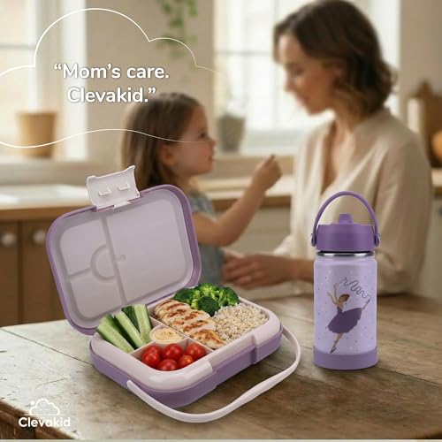 Bento Midi Lunch Box with carrying handle – 4 No-Mix Compartments | Microwave & Dishwasher Safe,Removable Tray | 900ML OZ (Purple Dark Powder) - color: Purple Dark Powder