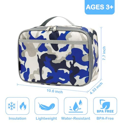 FlowFly Kids Lunch box Insulated Soft Bag Mini Cooler Back to School Thermal Meal Tote Kit for Girls, Boys,Blue Camo - color: Blue Camo