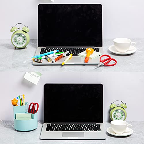 Desk Pencil Pen Holder, 3-Slot 360 Spinning Desk Organizer, Cute Pencil Cup Pot for Office, School, Art Supply - Blue - color: Blue