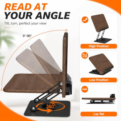 2-in-1 Adjustable Floor Book Stand & Laptop Holder | Detachable Desktop & Floor Use, 35"-62" Height Adjustable, Anti-Topple Heavy Base, 360° Swivel Panel, Hands-Free Reading
