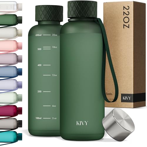 KIVY Slim Water Bottle 22oz Lightweight & Shatterproof - Reusable Tritan Water Bottle - Leak Proof Bottle for Women & Men - Water Bottle No Straw - Dishwasher Safe - BPA Free - color: 01 Dark Green, size: 22oz