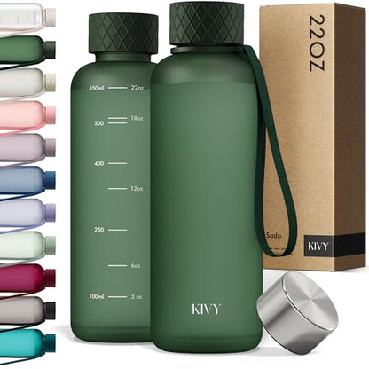 KIVY Slim Water Bottle 22oz Lightweight & Shatterproof - Reusable Tritan Water Bottle - Leak Proof Bottle for Women & Men - Water Bottle No Straw - Dishwasher Safe - BPA Free - color: 01 Dark Green, size: 22oz