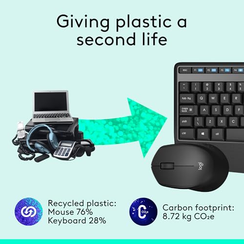 Logitech MK345 Full Size Wireless Keyboard and Mouse Combo - Black | Full size keyboard with integrated palm rest, compact right handed mouse, connect via single included USB-A Nano Receiver - size: 1 Pack, style: Combo