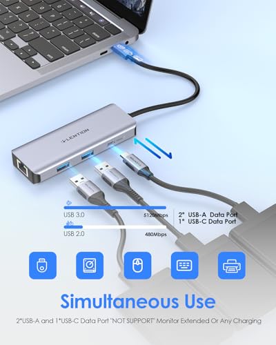LENTION 6 in 1 USB C Hub, Ethernet, 4K@60Hz HDMI, 100W PD, USB3.0 Adapter | Stable Driver Dock for Students & Office Staff; Fits MacBook Pro/Air, Surface, Chromebook for School, Office & Travel (C26)