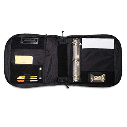 Tactical 3-Ring Binder Cover System, Zippered Padfolio Organizer Bag with leather handle (fits 1.5-2" Binders, Black) - color: Black, size: Fits 1.5-2" Binders