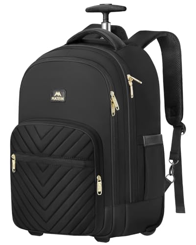 MATEIN Rolling Bag for Women, 17 inch Wheeled Laptop Backpack | TSA-Friendly Design, Wet Dry separation pocket, Backpacks with Wheels, 40L Large Capacity, Water Resistant, Multi-Pocket - color: Black, size: 17-inch