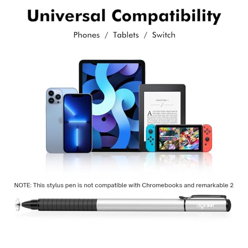 Digiroot Universal Stylus,[2-in-1] Disc Stylus Pens for All Touch Screens Cell Phones, iPad, Tablets, Laptops with 6 Replacement Tips(4 Discs, 2 Fiber Tips Included) - (Silver) - color: Silver