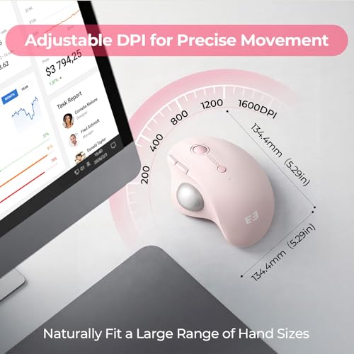 seenda Wireless Trackball Mouse, Ergonomic Bluetooth Rollerball Mouse Rechargeable, 3 Device Connection Optical Mice Adjustable DPI Thumb Control Mice Compatible for PC/Laptop/Windows/Mac - Rose Pink - color: Rose Pink