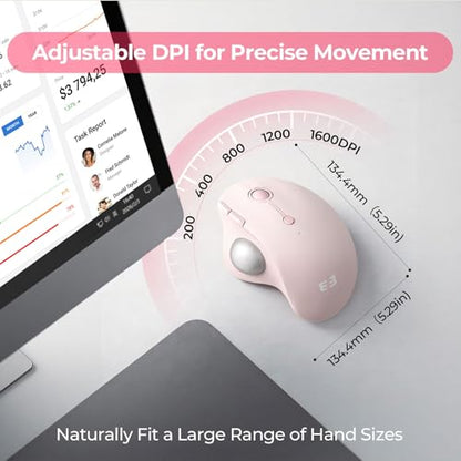 seenda Wireless Trackball Mouse, Ergonomic Bluetooth Rollerball Mouse Rechargeable, 3 Device Connection Optical Mice Adjustable DPI Thumb Control Mice Compatible for PC/Laptop/Windows/Mac - Rose Pink - color: Rose Pink