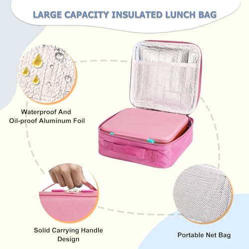 Bento Lunch Box for Kids with 8oz Soup Thermo Leak-Proof Lunch Food Containers with Snack Sauce Container for Kid Girls Boys to School,Pink Bag - color: Pink Bag