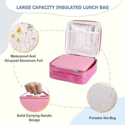 Bento Lunch Box for Kids with 8oz Soup Thermo Leak-Proof Lunch Food Containers with Snack Sauce Container for Kid Girls Boys to School,Pink Bag - color: Pink Bag