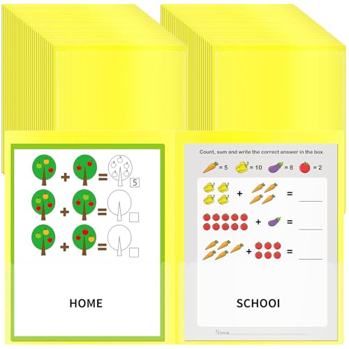 50 Pcs Parent Teacher Classroom Communication Folder with Clear Front Pockets, 2 Pockets Homework Folders Take Home Plastic Folders for Kid Student Home and Classroom (Yellow) - color: Yellow