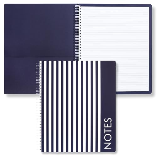 Steel Mill & Co Cute Large Spiral Notebook College Ruled, 11" x 9.5" with Durable Hardcover and 160 Lined Pages, Navy Stripe - color: Navy Stripe