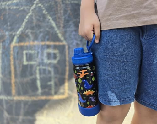 CHILLOUT LIFE 17oz Kids Insulated Stainless Steel Water Bottle with Leak Proof Spout Lid & 144 Stickers - color: Dinosaur, style: 17 oz