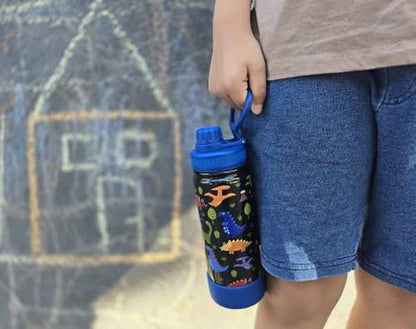 CHILLOUT LIFE 17oz Kids Insulated Stainless Steel Water Bottle with Leak Proof Spout Lid & 144 Stickers - color: Dinosaur, style: 17 oz