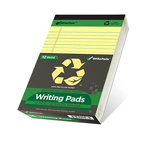 KAISA Yellow Legal Pads 12Pads 600 Sheets Writing Pads Recycled Paper 5"x8" Norrow Ruled Lined Paper Small Legal pad Perforated 50 sheets/pad Notepads Writing Tablet Canary For Office Supplies (Canary 12pads) - color: Canary 12pad, size: 5x8inch