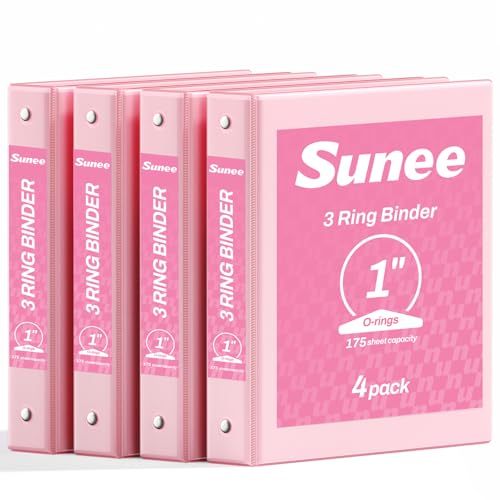 SUNEE 3 Ring Binder 1 Inch 4 Pack, Clear View 1" Binders Three Ring PVC-Free (Fit 8.5x11 Inches) for School or Office Supplies, Pink - color: Pink, size: 1 Inch, style: 4 Pack