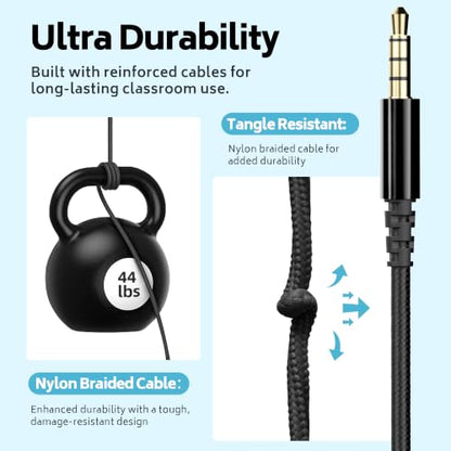 AILIHEN 10-Pack Kids Headphones with Microphone for Classroom, Black | K-12 School Students Use, Online Learning & Library, 3.5mm Jack, Durable, Foldable, Comfortable, Chromebook & Computer - color: Black
