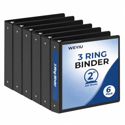 2 Inch 3 Ring Binders, 6 Pack Black Clear View Binders with 2 Interior Pockets, Round Ring Binder Holds 450 Sheets of 8.5 x 11 Inch Paper for Manuals, Records and Projects - color: Black