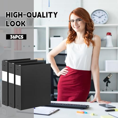 Henoyso 36 Pcs Black 1.5 Inch 3 Ring Plastic Binder Bulk, 1 1/2 Inch Soft Flexible Binders Three Round Rings Fit 8.5x11 Papers for School Office Home File Organization Supplies - color: Black
