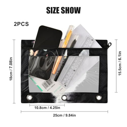 Kcldeci Pencil Pouch for 3 Ring Binder with Clear Window, Portrait of Cat and Butterflies - color: A07