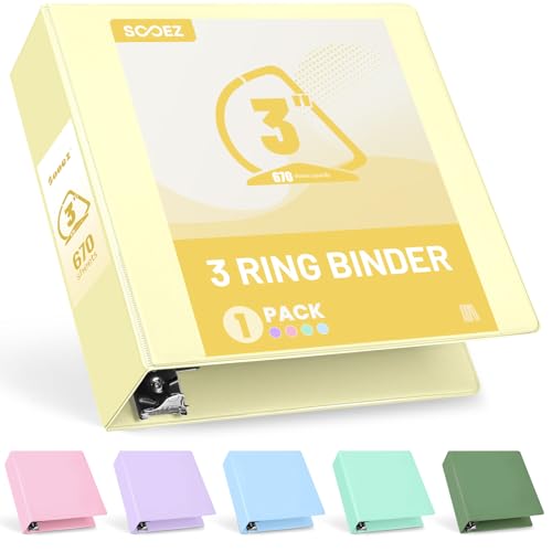 Sooez BinderX Extra Durable 3 Inch 3 Ring Binder, D-Ring Large Binders, Holds 670 Sheets of 8.5x11 Paper, Customizable View Cover with Inside Pockets, Heavy Duty 3 Ring Binder for School, Yellow - color: Light Yellow, size: 3 inch