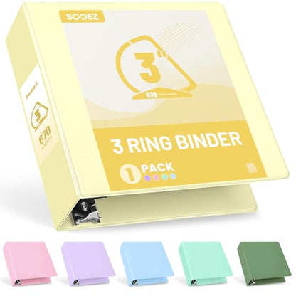 Sooez BinderX Extra Durable 3 Inch 3 Ring Binder, D-Ring Large Binders, Holds 670 Sheets of 8.5x11 Paper, Customizable View Cover with Inside Pockets, Heavy Duty 3 Ring Binder for School, Yellow - color: Light Yellow, size: 3 inch