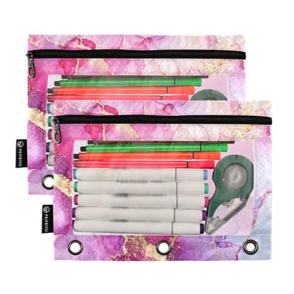 Gredecor 3 Ring Binder Pencil Pouch, Alcohol Ink Marble Modern-1 Zippered Pen Case Pouches with Clear Window, 2 Pack Stylish Office & School Supplie - color: Alcohol Ink Marble Modern-1