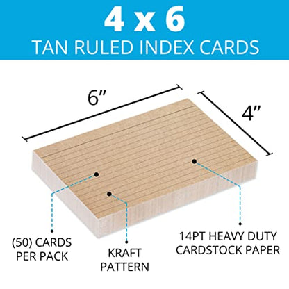 Home Advantage Double Sided Ruled Kraft Tan Index Cards, File Note Cards (4-x-6)