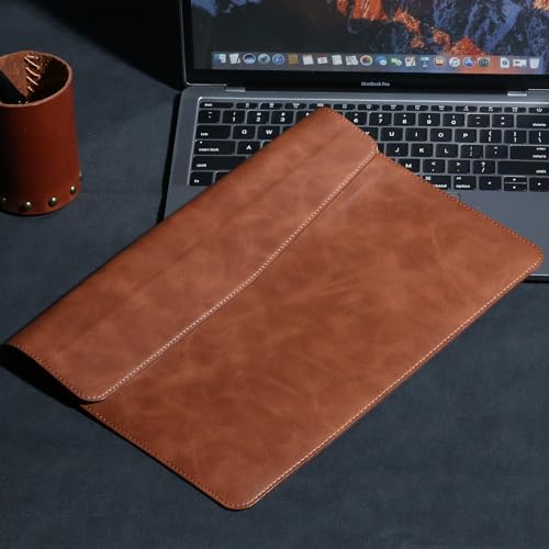 13 Inch Leather Laptop Sleeve Compatible with MacBook Neo 13" 2026 & MacBook Air/Pro 13" (M5/M4/M3/M2/M1, 2025-2018), Magnetic Buckle Closure Protective Case Cover,Brown - color: Brown, size: For MacBook 13"