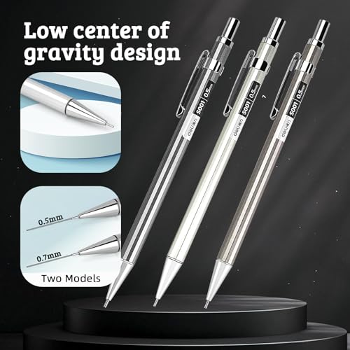 deli 0.5mm Metal Mechanical Pencil Set, 3 PCS Mechanical Pencils with 3 Tubes 2B Lead Refills and 3 Erasers, Writing & Drawing Pencil Kit for Back to School Stationery Supplies(Random Color) - color: 0.5mm