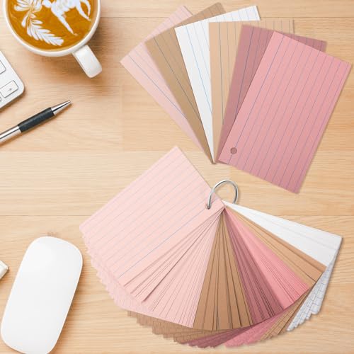 Epakh 300 Pieces Lined Index Cards 180 GSM Thick Flash Cards with Rings Notecards Punched Back to School for Studying Adults Home College Office(3 x 5 Inch,Dark Pink Brown Series) - color: Yellow Series, size: 3 x 5 Inch