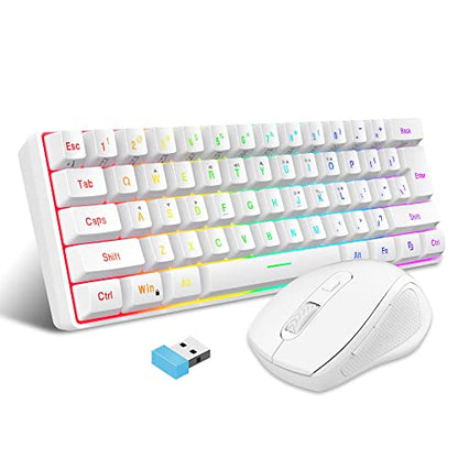 Snpurdiri 2.4G Wireless Gaming Keyboard and Mouse Combo, Include Small 60% Merchanical Feel Ergonomic Design Mini Wireless Mouse(White) - color: White Combo