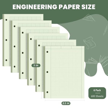 Engineering Notebook, 6 Pcs Engineering Paper 8.5 x 11, 5x5 Quad Ruled | Top Glue Binding Engineering Computation Pad 8.5 x 11, 3-Hole Punched Grid Paper, Graph Paper Notebook 100 Sheets Per Pad - style: 6 Pack - 600 Sheets