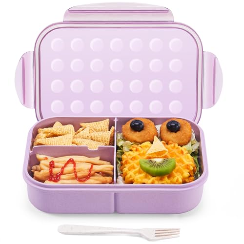 MISS BIG® Bento Lunch Box for Kids, 1150ml, 3 Compartments, Purple | Purple kids bento lunch box for school lunch, daycare snacks, preschool meals, picnic food, and travel. - color: Purple, size: 1150ml