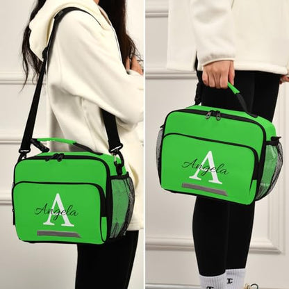 Custom Student Lunch Bag for Boys Girls Lime Green Solid Color Personalized Name Lunch Box Insulated Cooler Bag for School Picnic Office - color: Multi23