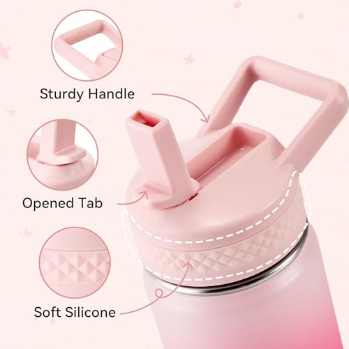 Fijinhom 12 oz Kids Water Bottle, Toddler Water Bottle with Straw, Boys&Girls Bottle for School, 304 Stainless Steel Vacuum Insulated Bottle for Kids, BPA-Free, Leak-Proof, Cherry Blossom - color: Cherry Blossom