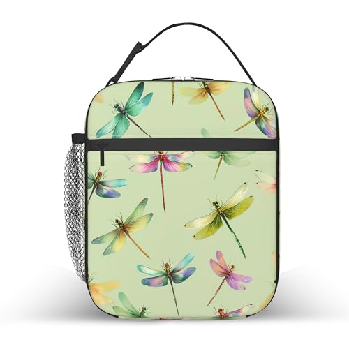 Colorful Dragonfly Lunch Box Bag, Spring Green Dragonfly Lunchbag Portable Lunch Bag,Reusable Insulated Freezer Lunch Bag for Men Women Kids Picnic Camping and Work - color: Colorful Dragonfly