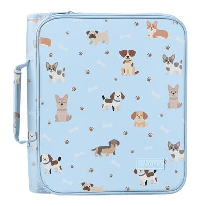 SUNEE Zippered Binder Bag with Handle, 2-Inch 3-Ring O-Ring, 500-Sheet Capacity, Includes Zip Pocket, 5-Tab Expanding File Folder, Multi-Pocket Organizer Binder for Middle School, Blue Dog - color: Blue Dog