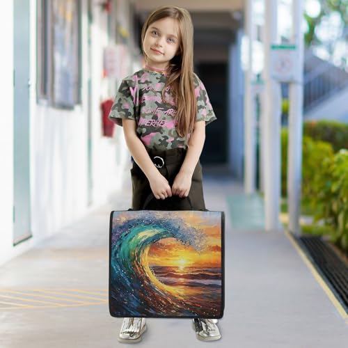 3 Ring Zipper Binder Sunset Ocean Wave Binders Bag with Shoulder Strap 500 Sheets Paper Organizer Trapper Keeper Documents Storage File Folder for School Office - color: A2841