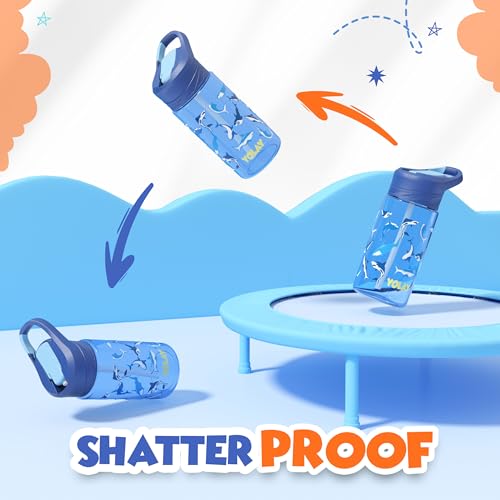 YOLAY 15oz Kids Water Bottle For School Boys and Girls, Durable Toddler Water Bottle with Straw Lid Leak-Proof, Spill Proof, Easy Clean and Dishwasher Safe with Re-Usable and BPA Free - Shark - color: Shark