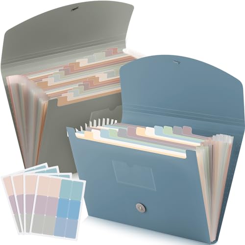 Harloon 2pack 24Pocket Accordion Expanding File Folder with Cover Label,Portable Expanding File Organizer,Desktop Folders A4 Paper Document Storage Organizer Home Office School(Dark Green, Light Blue) - color: Dark Green, Light Blue